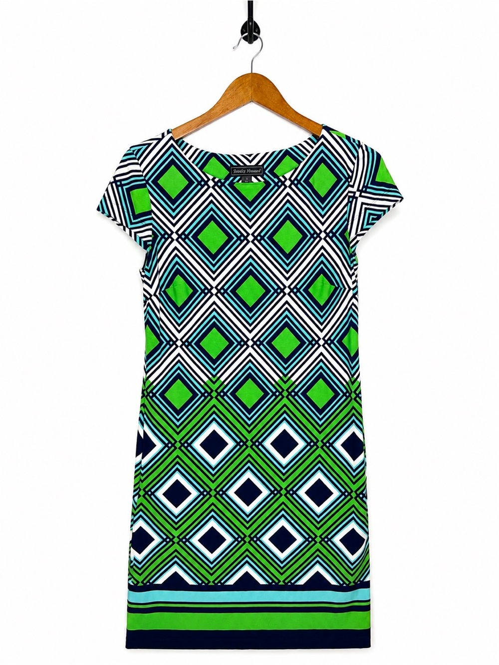 Jessica Howard Geometric Shift Dress Small Green Blue Black Short Sleeve